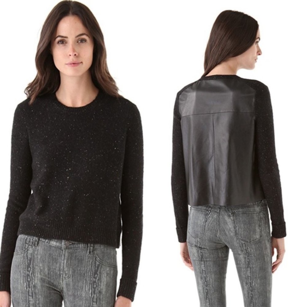 J Brand Leather Aldara Crew Pullover Sweater sz M